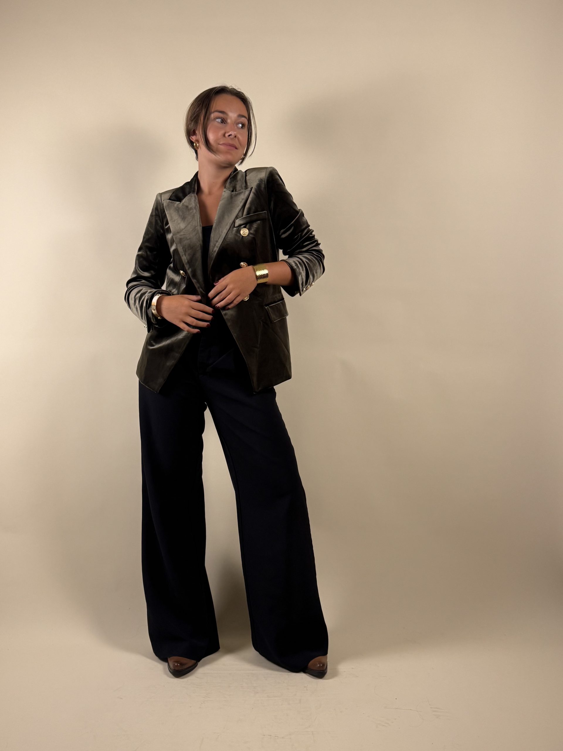 Blazer velours ras Kaki