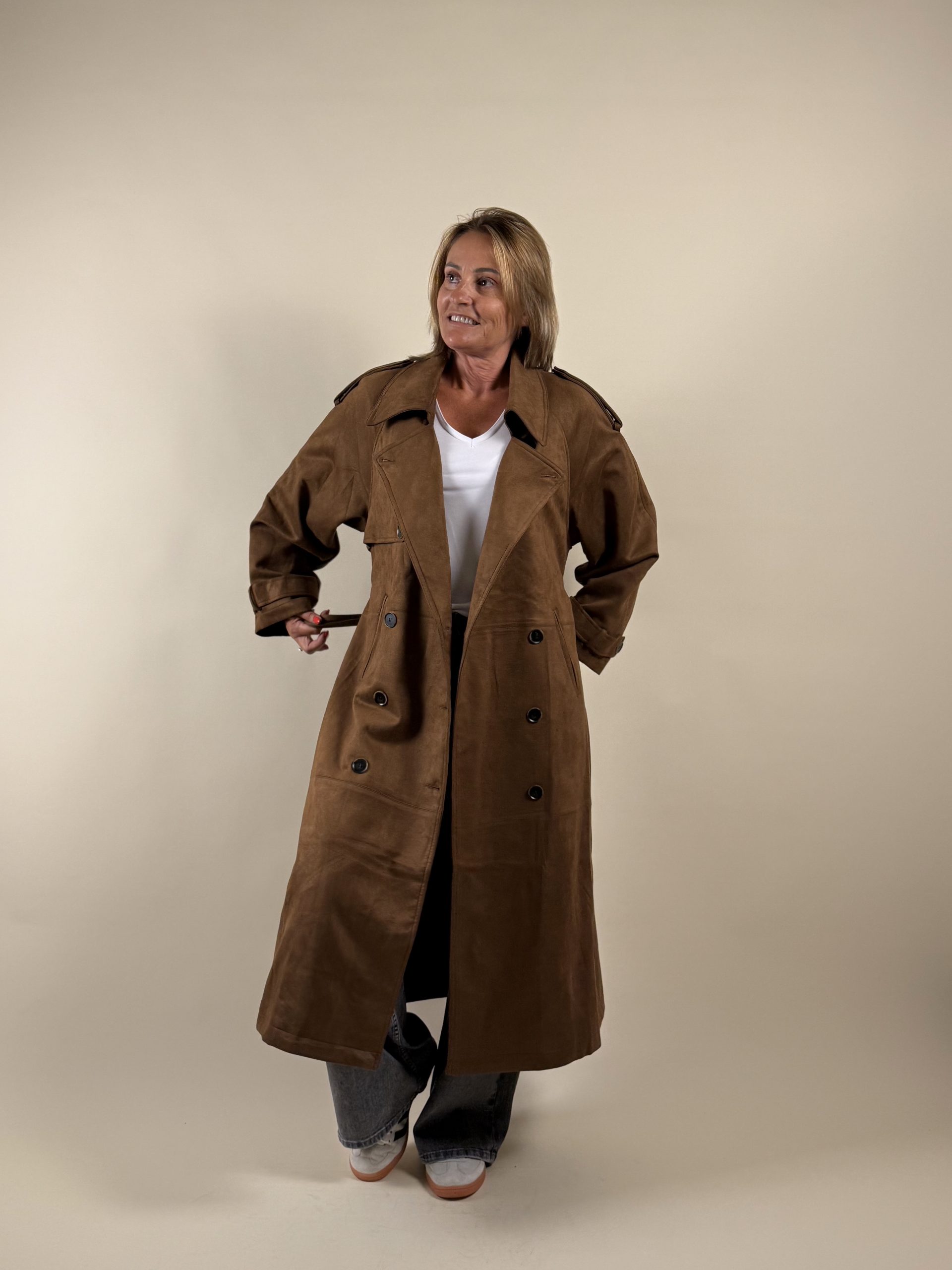 Long trench en daim marron