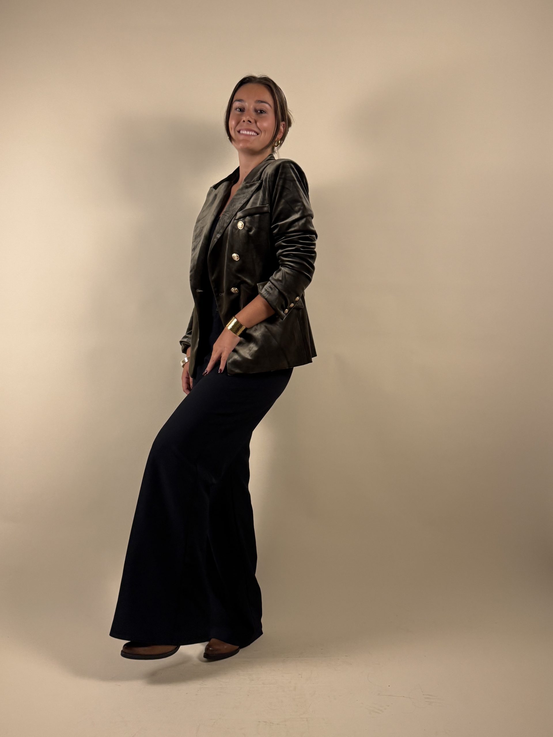 Blazer velours ras Kaki