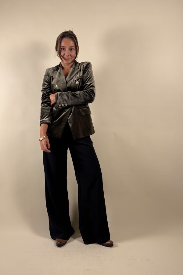 Blazer velours ras Kaki