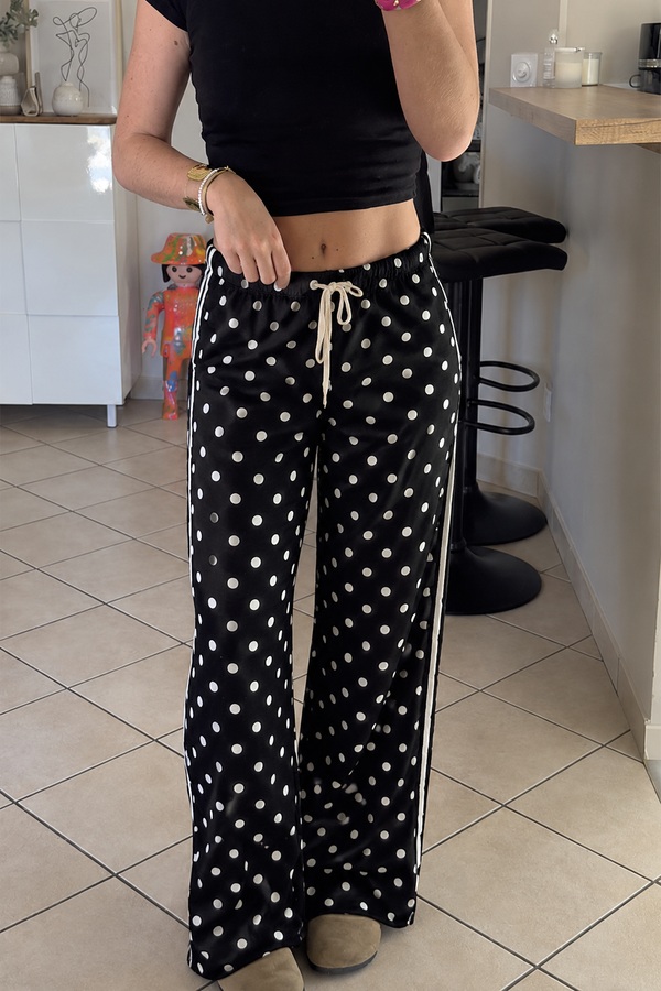 pantalon noir a pois blanc