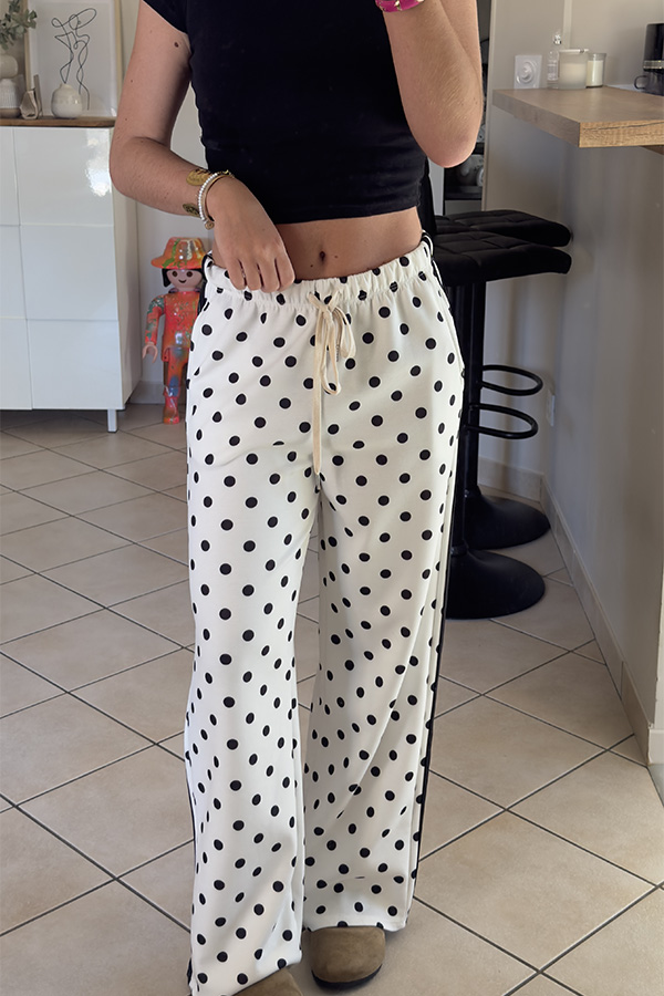 Pantalon Serena jogger à pois noir et écru