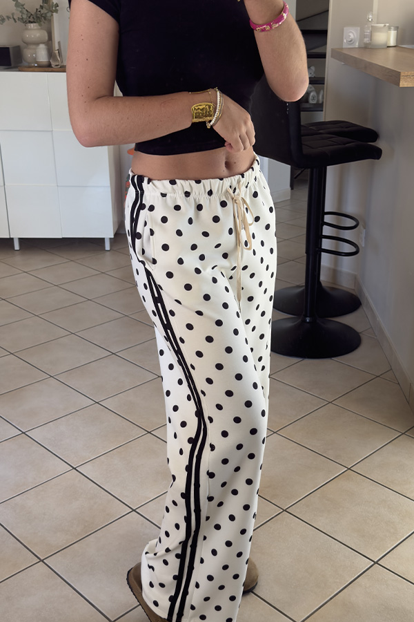 Pantalon Serena jogger à pois noir et écru