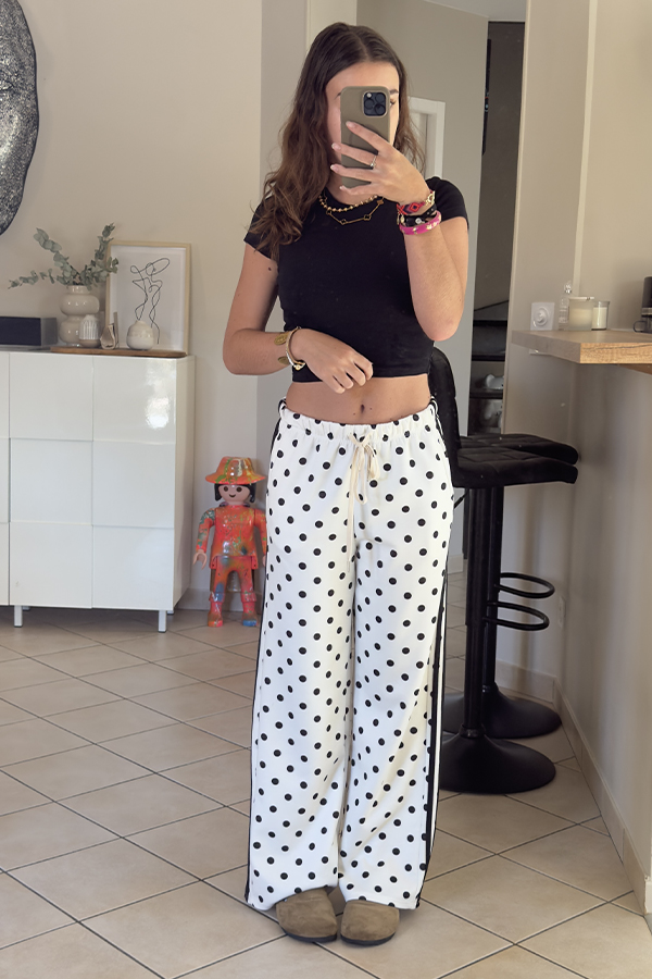 Pantalon Serena jogger à pois noir et écru
