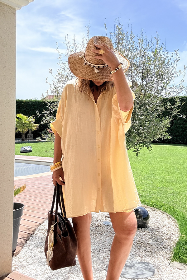 Robe Chemise Josie Jaune Pâle – Bohème Chic Femme