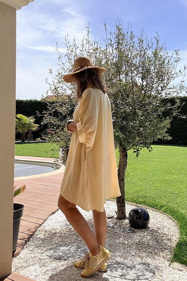 Robe Chemise Josie Jaune Pâle – Bohème Chic Femme