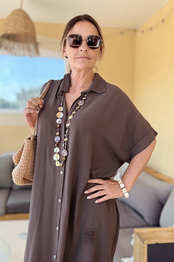 Robe Anne – Robe Chemise 100 % Coton – Marron, Terracotta ou Beige