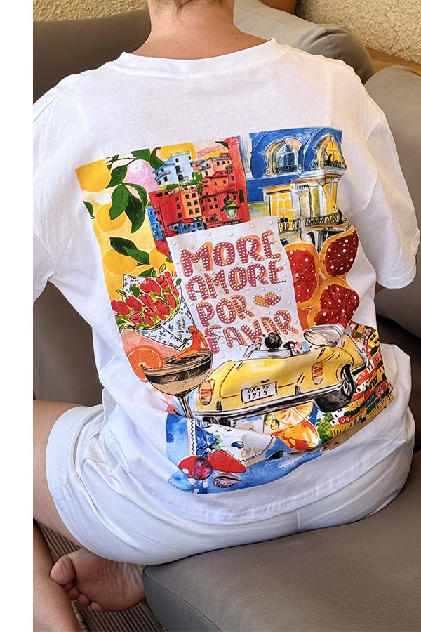 T-shirt Joy Blanc Imprimé – Coton Épais Oversize