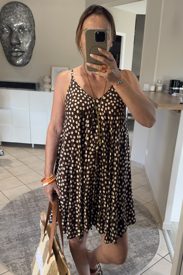 robe a pois marron courte a bride