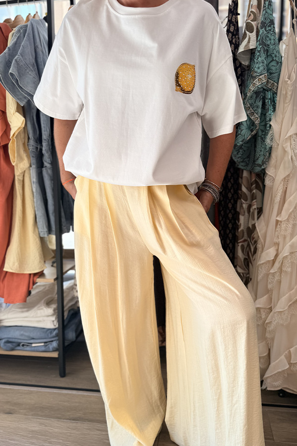 pantalon fluide jaune femme