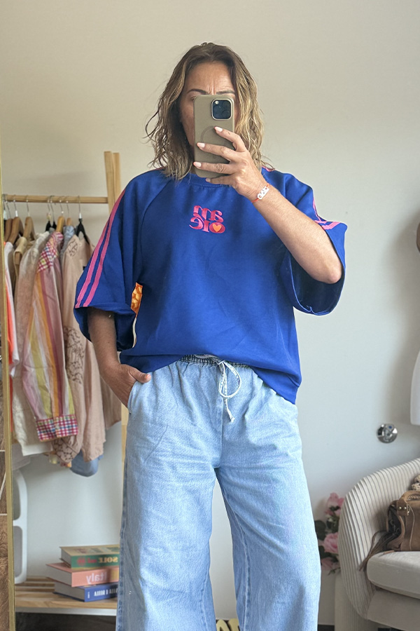 Sweat Blue bleu femme manches 3/4 |