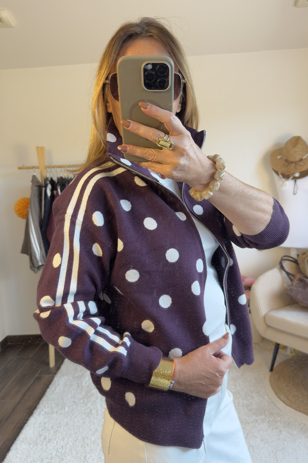 Gilet Balina bordeaux à pois femme