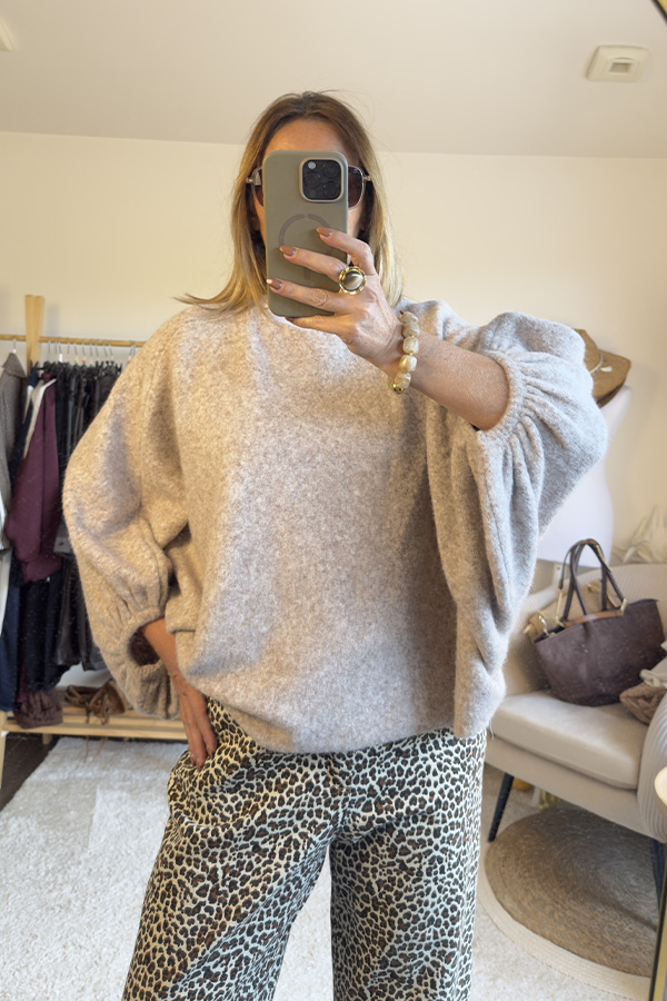 pull manches bouffantes beige