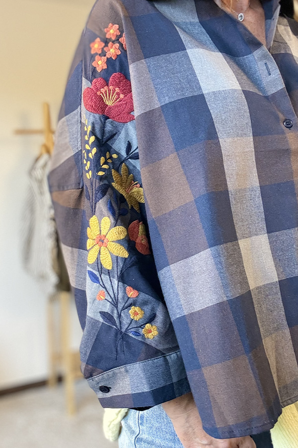 Chemise Virginie à carreaux brodée femme