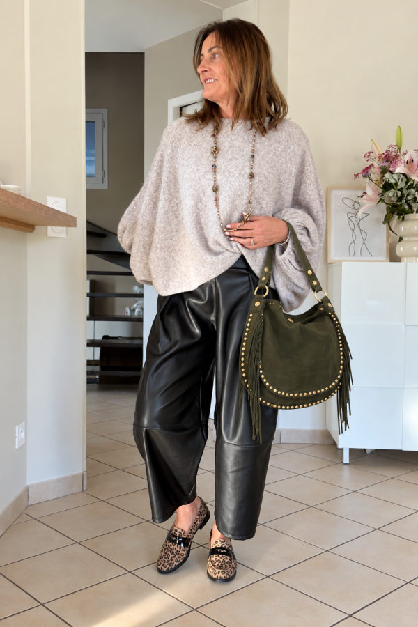 Sac Hobo Kaki ou Camel- Cuir & Daim Grande taille – Image 3