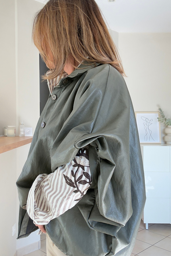 veste simili cuir kaki femme