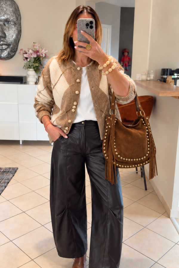 sac cuir et daim camel à franges femme