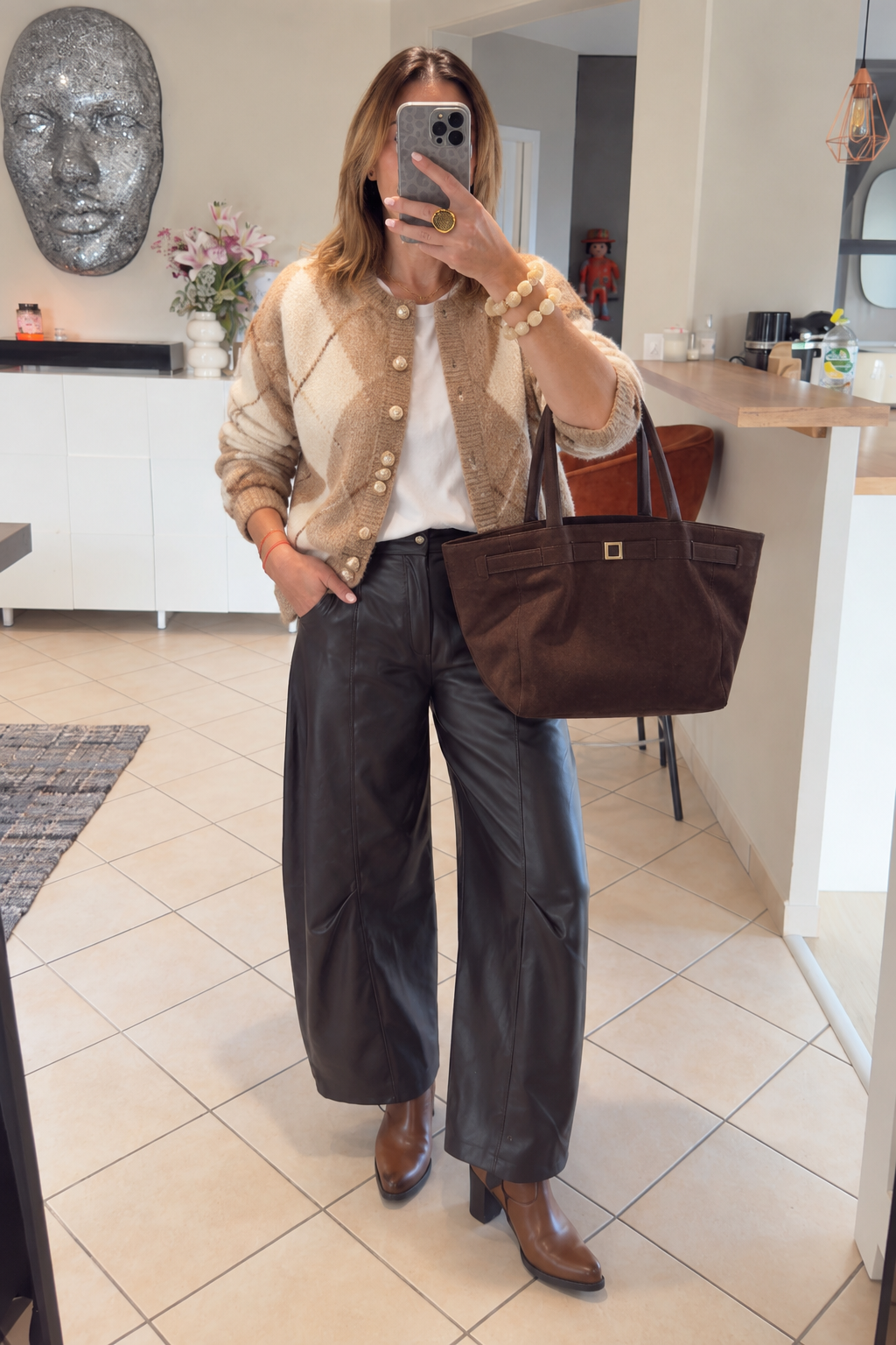 pantalon simili cuir barrel femme
