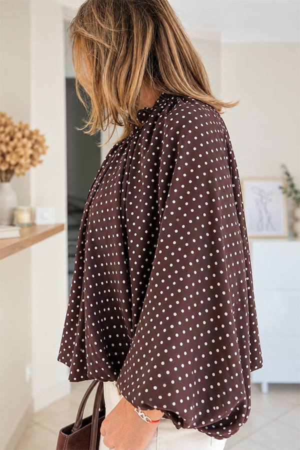 Blouse marron chocolat à pois