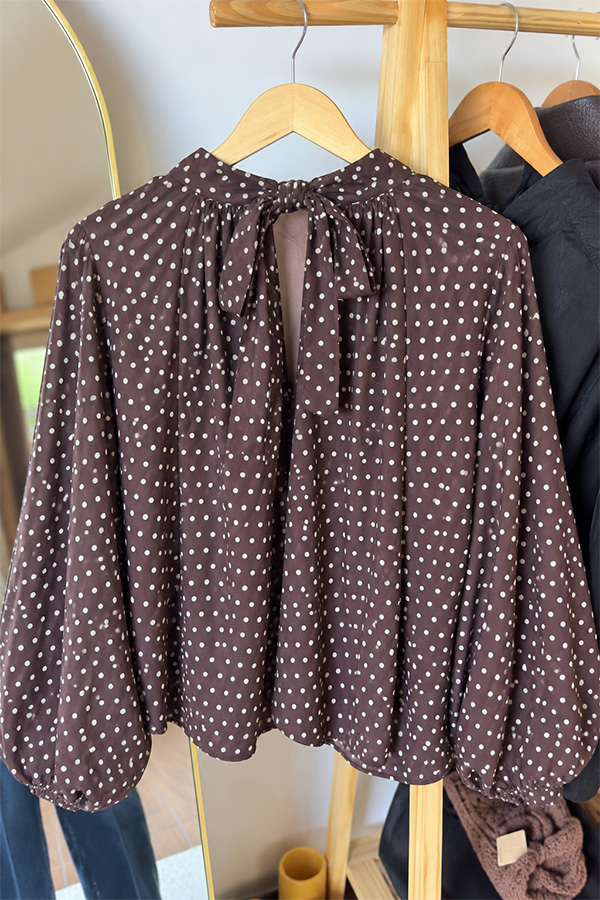 Blouse marron chocolat à pois