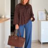 Blouse marron chocolat à pois