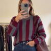 pull rayé bordeaux gris femme