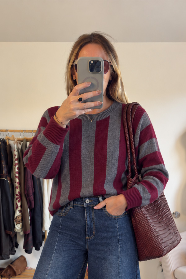 pull rayé bordeaux gris femme