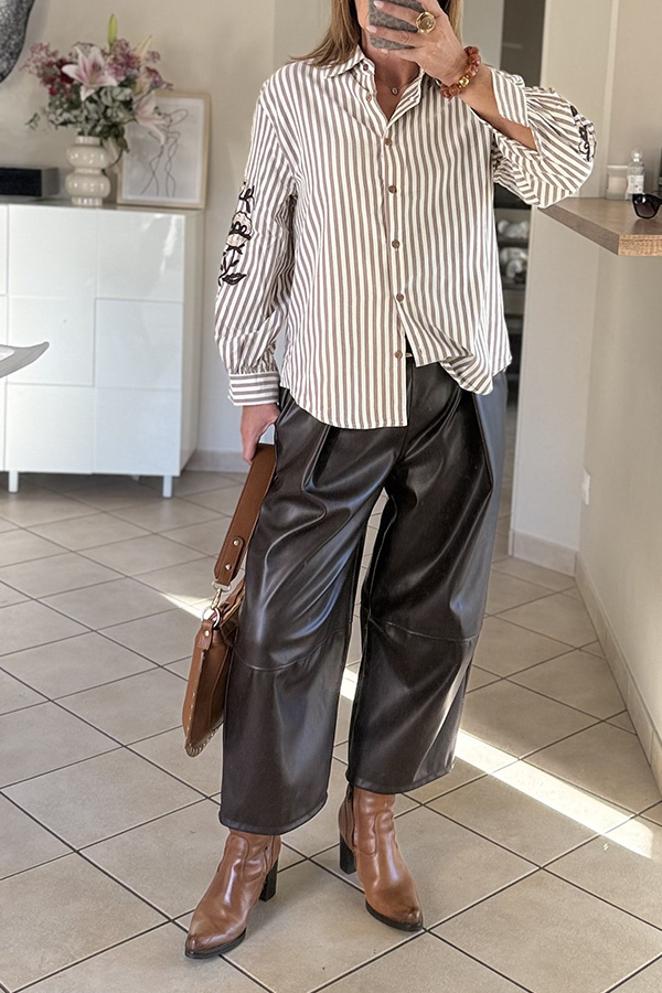 pantalon simili cuir coupe barrel femme