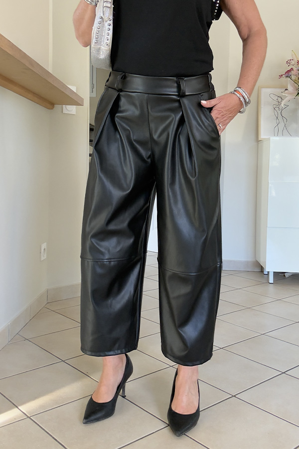 pantalon simili cuir coupe barrel femme