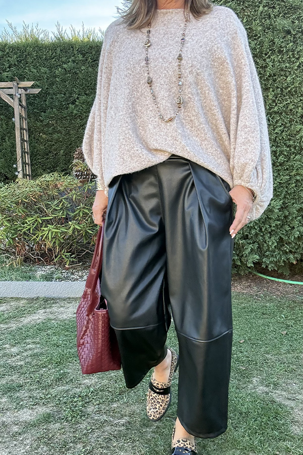 pantalon simili cuir coupe barrel femme