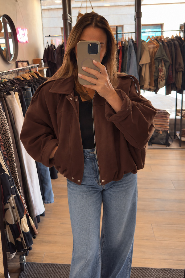 blouson suedine marron chocolat
